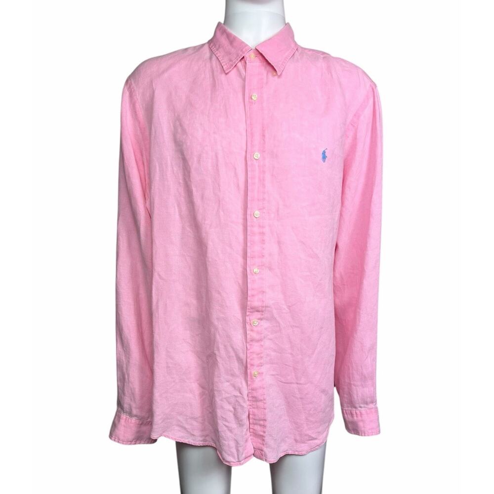 Ralph Lauren Men's XXL Pink Classic Fit Linen Button Down Shirt NWOT